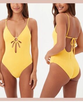 NWT Trina Turk Womens 14 Standard Joplin Petal Cut One Piece Swimsuit yellow